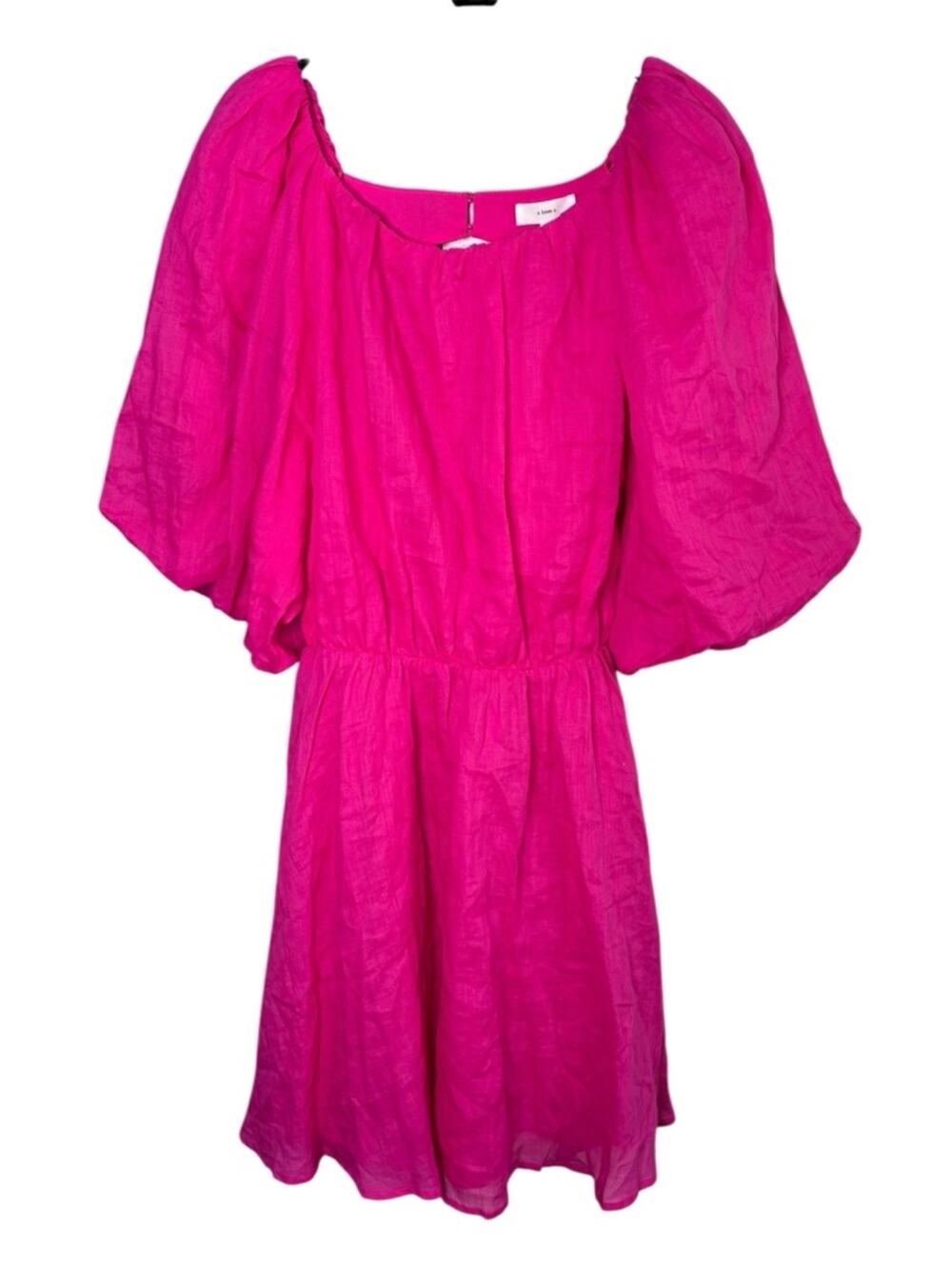 A Loves A Bright Pink Ramie Puff Sleeve Open Back Dress Large